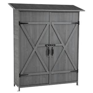 56 in. W x 19.5 in. D x 64 in. H Gray Fir Wood Outdoor Storage Cabinet with Lockable Door and Detachable Shelves