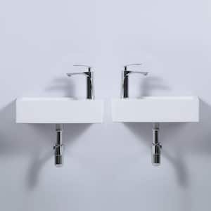Right Hand White Ceramic Wall-Mounted Rectangle Vessel Sink Porcelain