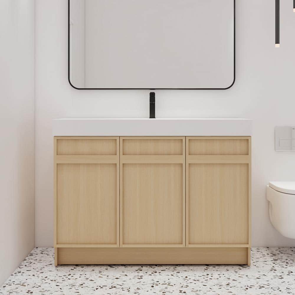 47.3 in. W x 19.7 in. D x 35.1 in. H Freestanding Oak Bath Vanity with Whit