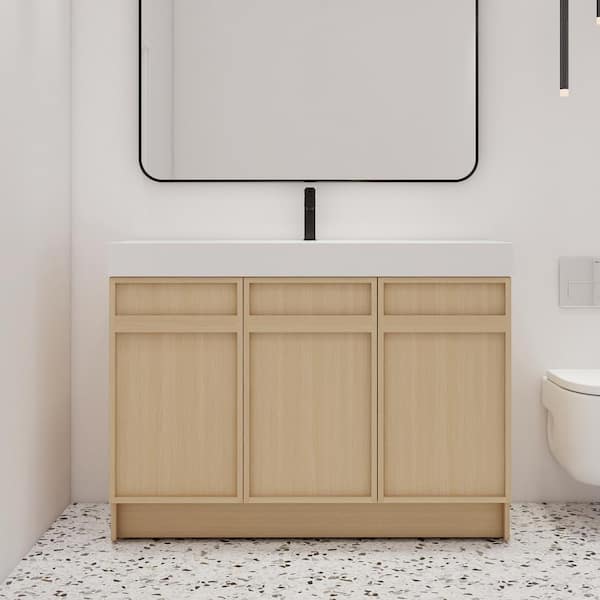 47.3 in. W x 19.7 in. D x 35.1 in. H Freestanding Oak Bath Vanity with White Resin Vanity Top