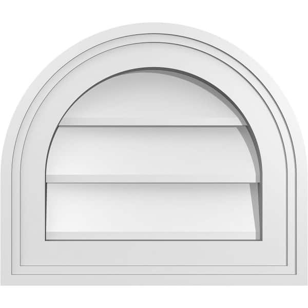 Ekena Millwork 14 in. x 12 in. Round Top White PVC Paintable Gable Louver Vent Non-Functional