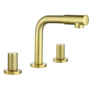 8 in. Widespread Double Handle Bathroom Faucet with Rotating Spout Modern 3-Hole Brass Bathroom Sink Tap in Brushed Gold