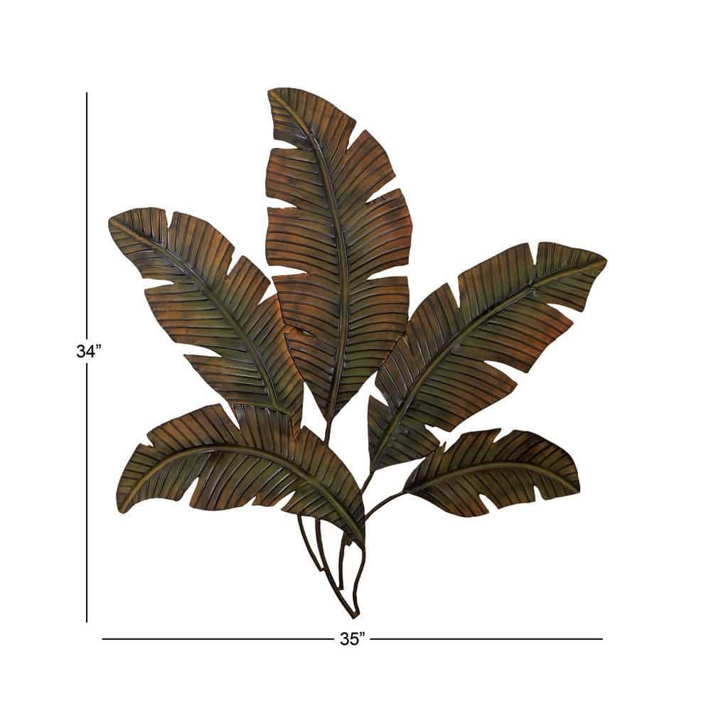 Large Green and Brown Metal Palm Leaf Wall Sculpture