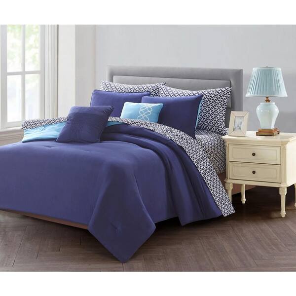 Harper Lane 9-Piece Blue Queen Comforter Set