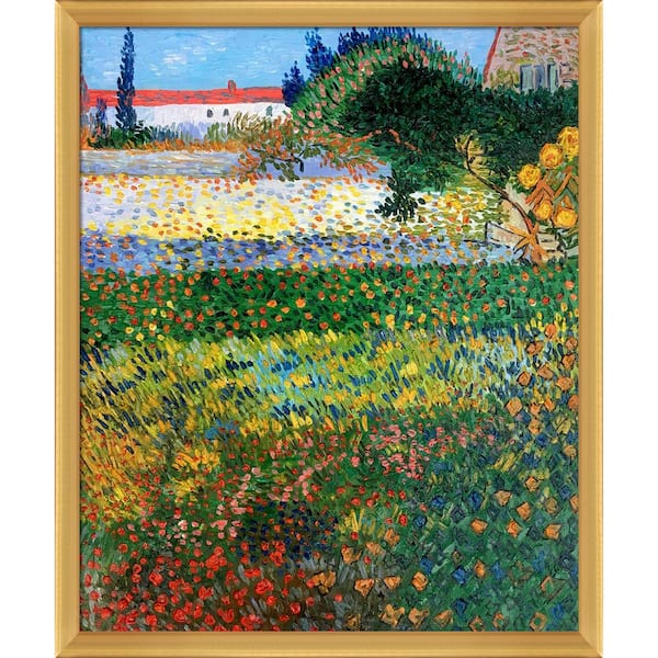 LA PASTICHE Flowering Garden with Path by Vincent Van Gogh Piccino Luminoso Framed Abstract Painting Art Print 22.5 in. x 26.5 in.