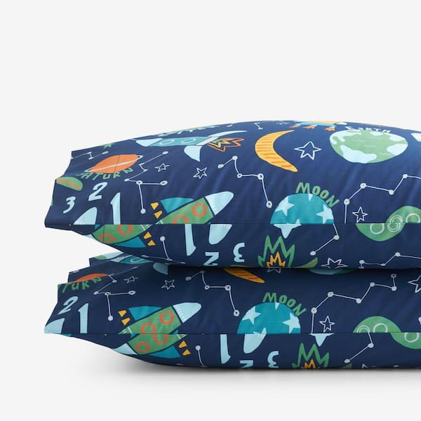 Company Kids Navy Multi Company Kids Planets And Rockets Cotton Percale Standard Pillowcase (Set of 2)