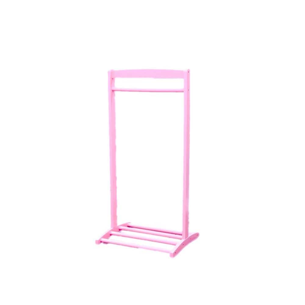 Pink Wooden Kids' Clothes Rack with Shelf