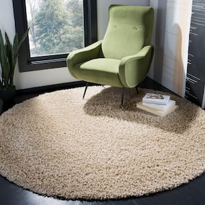 Athens Shag Beige 7 ft. x 7 ft. Round Solid Area Rug