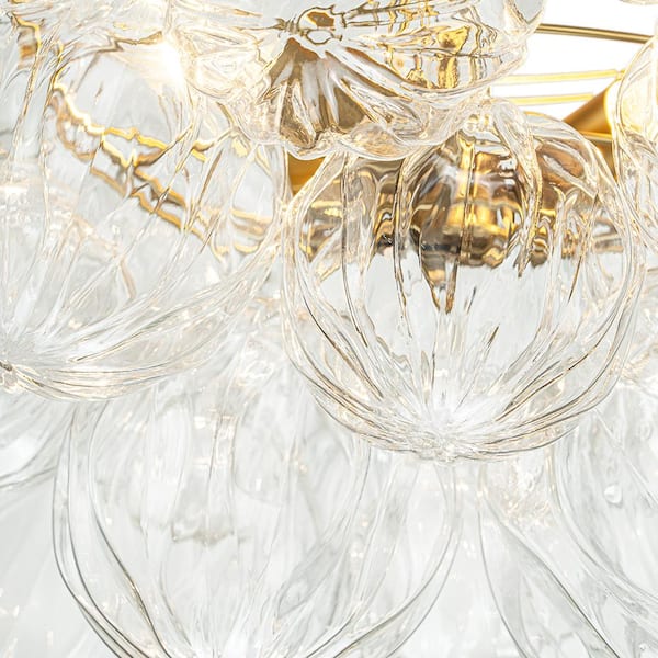 HUOKU Neuvy 20.9 in. W 3-Light Brush Gold Semi-Flush Mount