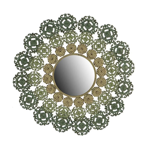 Blue , Green , Gold 3.5 in. W x 37.8 in. Modern Round Wood Decorative Mirror