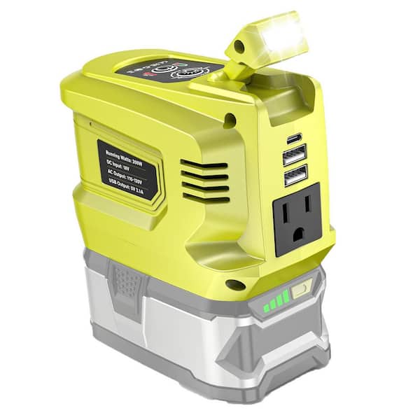 200W Portable Power Inverter w/ 2 USB Ports, LED Light & AC Outlet, Converts DC 18V/20V to AC 110V-120V for Outdoor Use