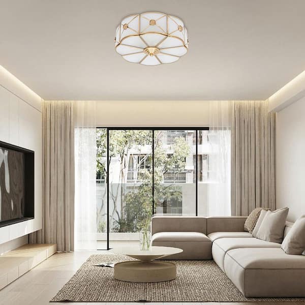 OUKANING 13.78 in. 3-Light Gold Modern Flower Shaped Flush Mount