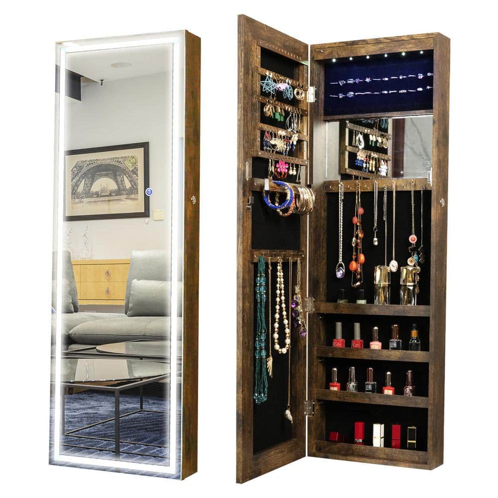 Antique Gray MDF Fashion Simple Jewelry Storage Mirror Cabinet With LED Lig