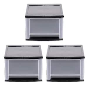 15.5 Qt. Black Stackble Drawer, Storage Tote, with a built-in handle, in Black, (3 Pack)