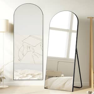 65 in. H x 22 in. W Modern Wooden Arched Full-Length Vanity Mirror with Stand in Black