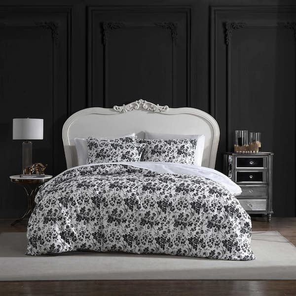 BETSEY JOHNSON Betsey's Toile 2-Piece Black Microfiber Twin Duvet Cover Set
