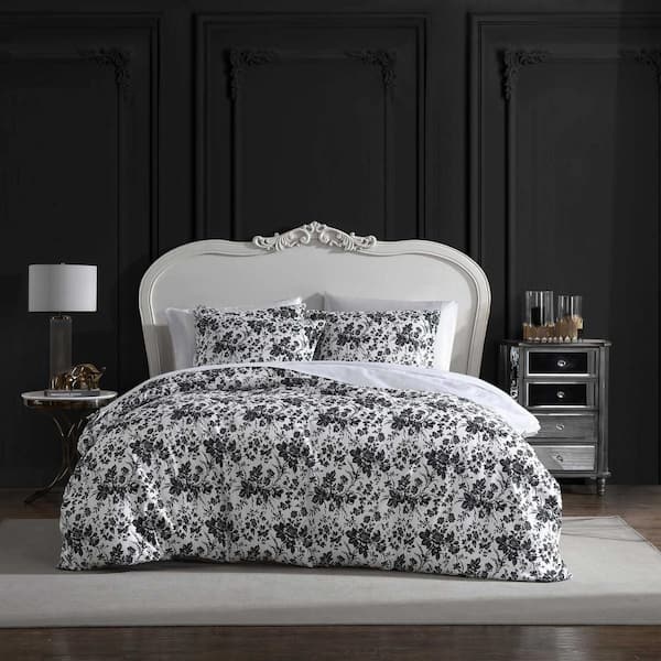 BETSEY JOHNSON Betsey's Toile 3-Piece Black Microfiber Full/Queen Duvet Cover Set