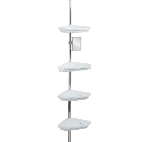Aluminum 4-Tier 9.84 in. L x 1.77 in. W x 102.36 in. H Corner Shower Shelf Organizer in White