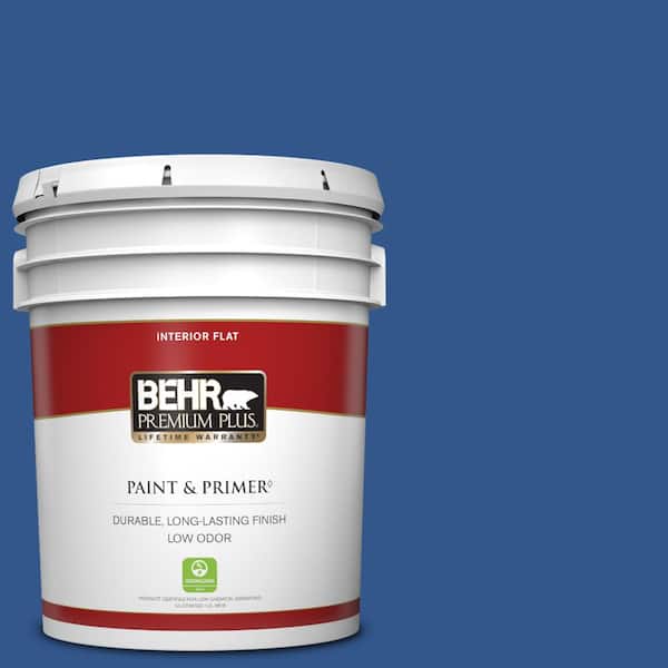 BEHR PREMIUM PLUS 5 gal. #PPU15-03 Dark Cobalt Blue Flat Low Odor Interior Paint & Primer