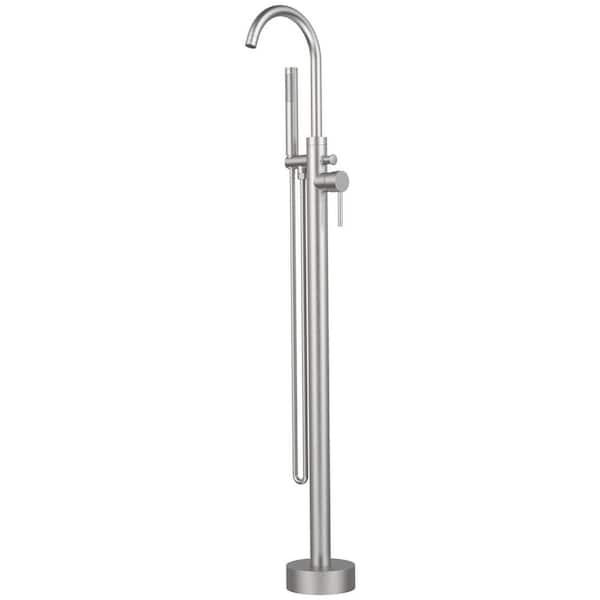 1-Handle Floor Mount Claw Foot Tub Faucet with Hand Shower and High Flow in Brushed Nickel