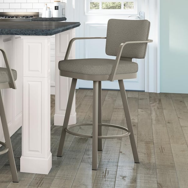 Amisco Thea 30 in. Light Beige and Grey Boucle Polyester / Grey Metal Swivel Bar Stool