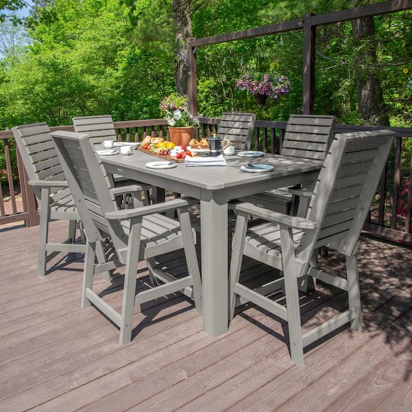 Highwood Weatherley Harbor Gray Counter Height Plastic Outdoor Dining Set in Harbor Gray Set of 6