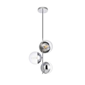 Timeless Home Eden 3-Light Chrome Pendant with 8 in. W x 7.5 in. H Clear Glass Shade