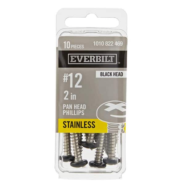 #12 x 2 in. Black Stainless Steel Phillips Pan Head Standard Sheet Metal Screw (10-Pack)