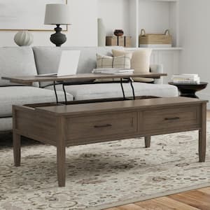 Ela Solid Wood 48 in. Wide Rectangle Transitional Lift Top Coffee Table in Smoky Brown
