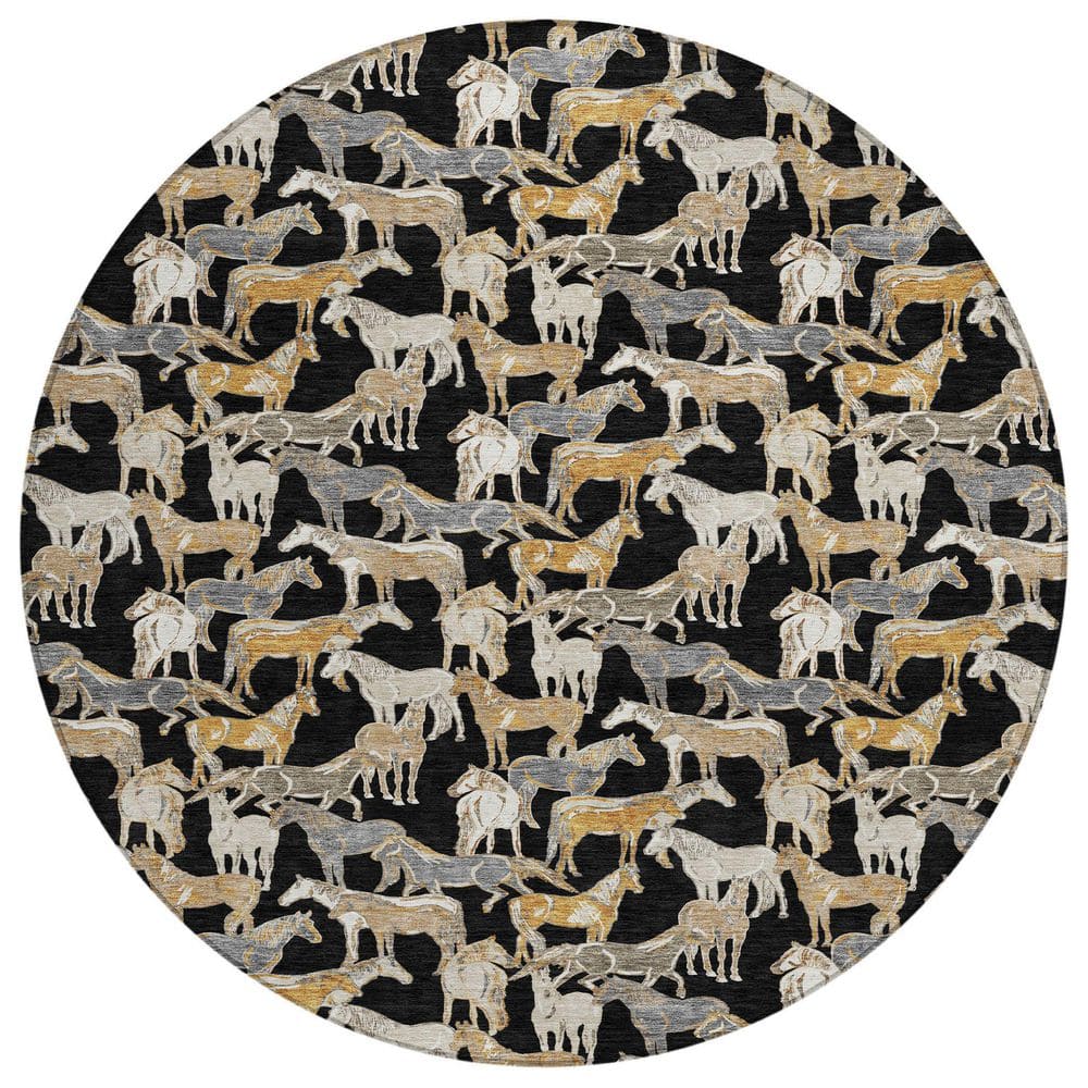 Chantille Machine Washable Indoor/Outdoor Abstract ACN2520 Black 8 ft. x 8 ft. Round Rug price history on PriceWatchPro