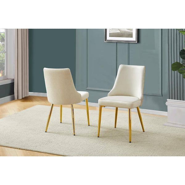 Best Quality Furniture Emily Cream Velvet Fabric Side Chair (Set of 2) With Gold Chrome Iron Legs