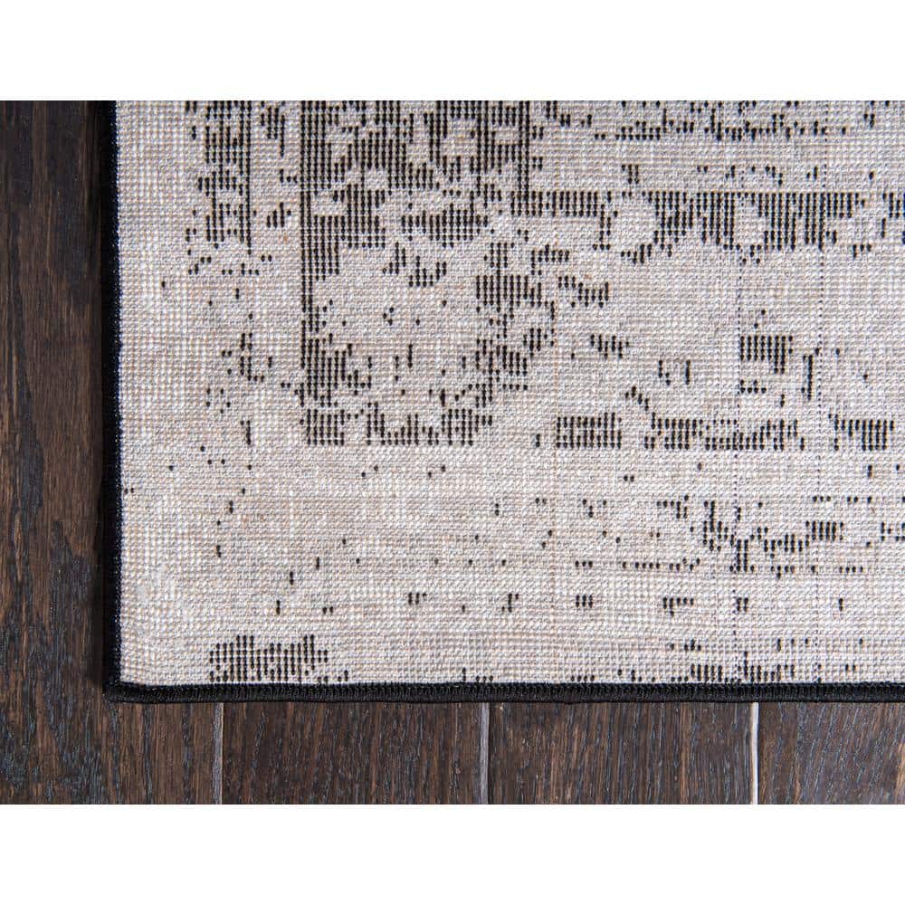 Black and Gray Rectangular Stain-Resistant Area Rug