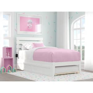 Oxford White Twin Bed with USB Turbo Charger and Twin Trundle