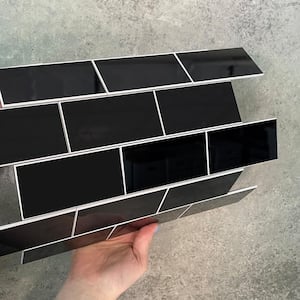 DIP Black Subway Tile 12 in. x 12 in. Self-Adhesive PVC Backsplash (10 pack)