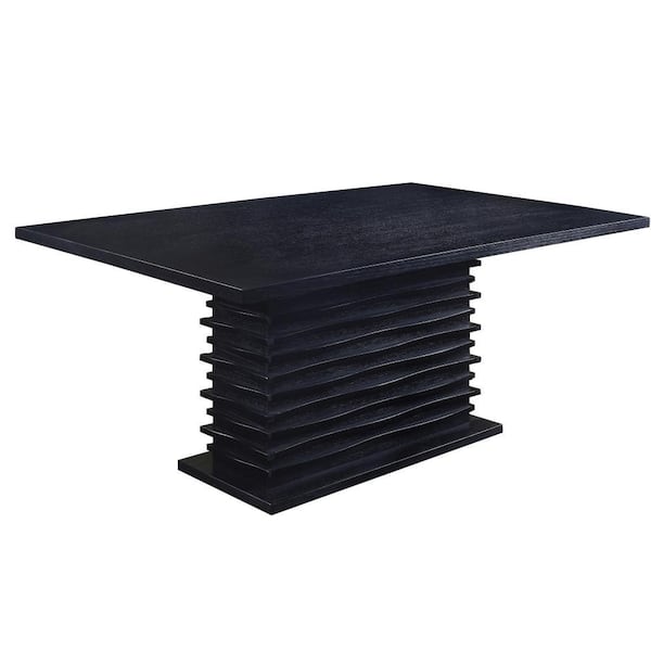 Benjara 66 in. Black Wood Top Pedestal Dining Table (Seat of 6)