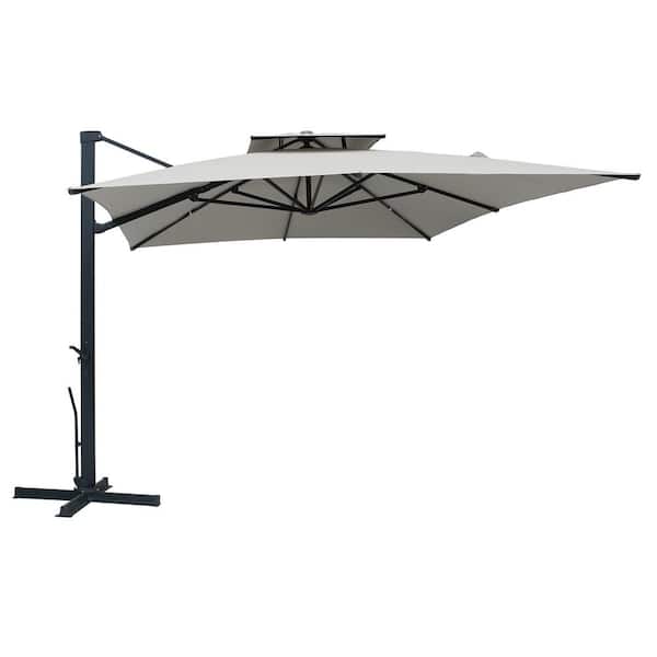 Clihome 10 ft. x 13 ft. Double Top Cantilever Umbrella Rectangular Crank Market Umbrella Patio Umbrella in Gray