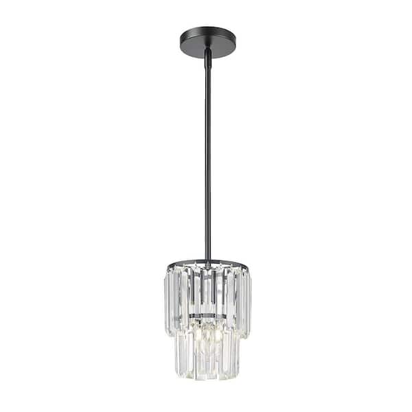 Modern 1 Light Matte Black Pendant Light with Clear Crystal