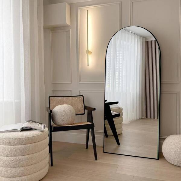 LuxHomez 22 in. W x 65 in. H Modern Arch Wood Full Length Mirror Black
