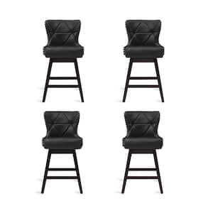 Zola 26 in. Black Wood Frame Faux Leather Upholstered Swivel Bar Stool (Set of 4)