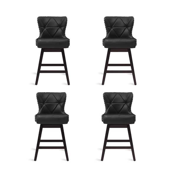 Zola 26 in. Black Wood Frame Faux Leather Upholstered Swivel Bar Stool (Set of 4)