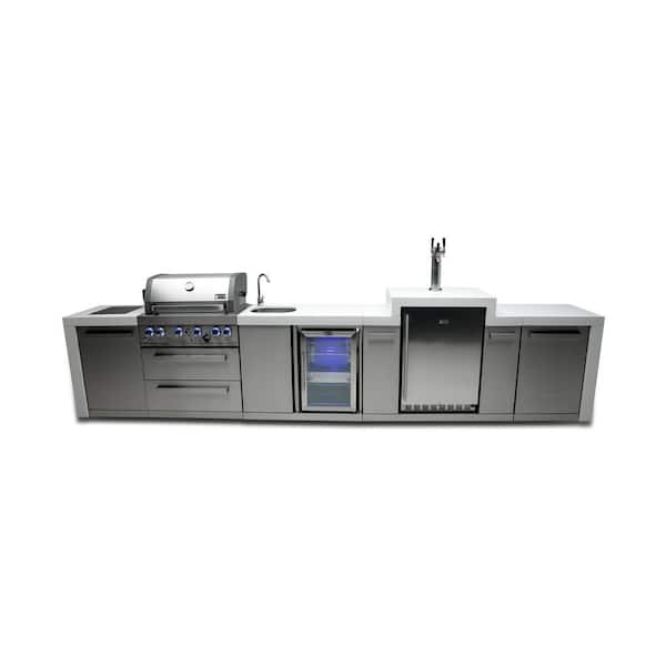 Deluxe Series 4 Burner Outdoor Kitchen + Beverage Center Kegerator Propane Natural Gas Grill Island in Stainless Steel