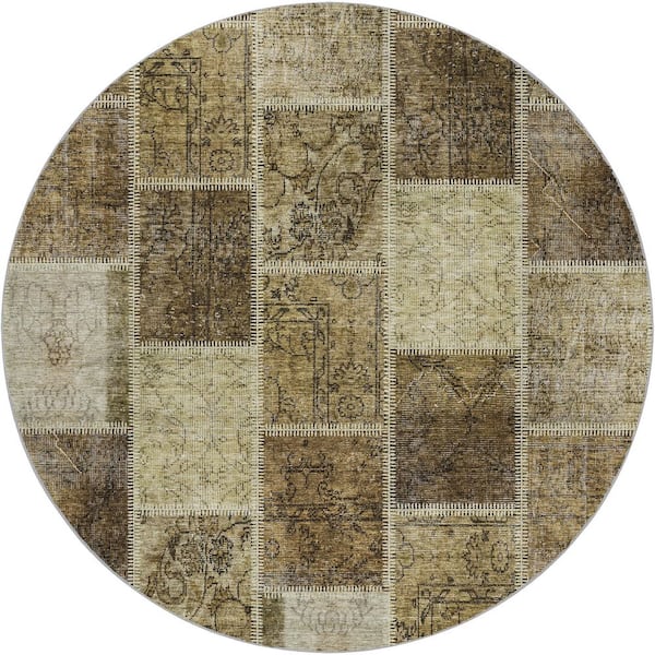 Dream Shag Premium Machine Washable Abstract ADS772 Brown 8 ft. x 8 ft. Round Rug