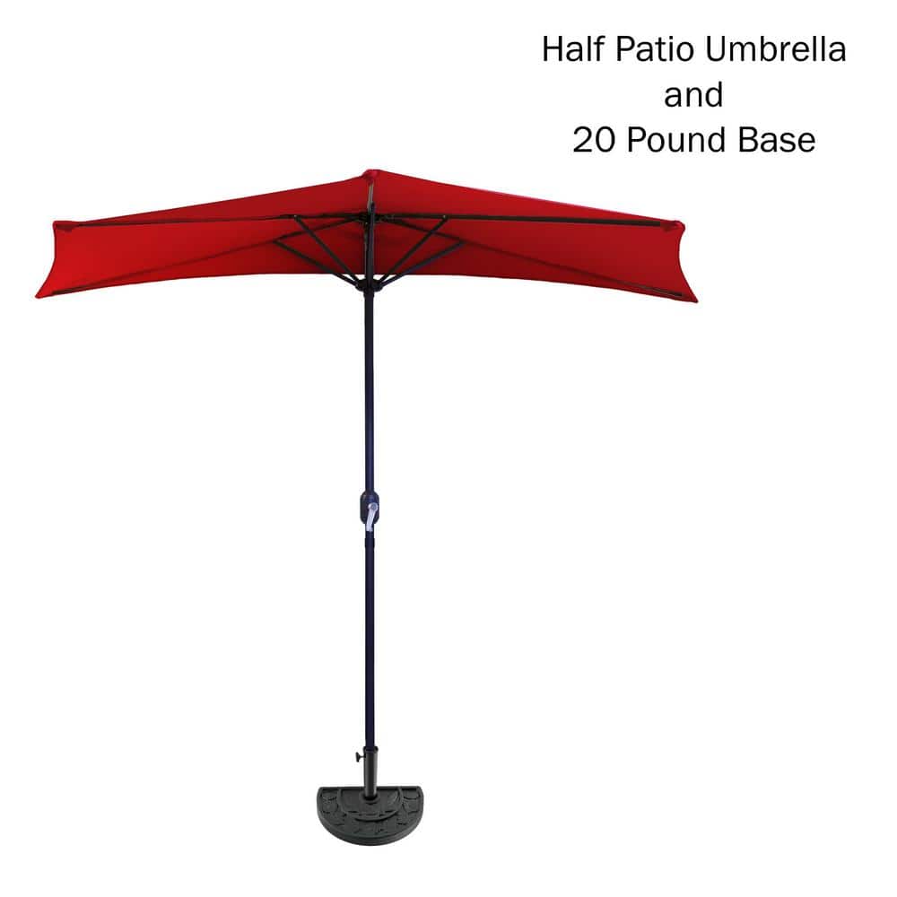 Ruby Red 9ft Half Round Outdoor Patio Umbrella with Crank