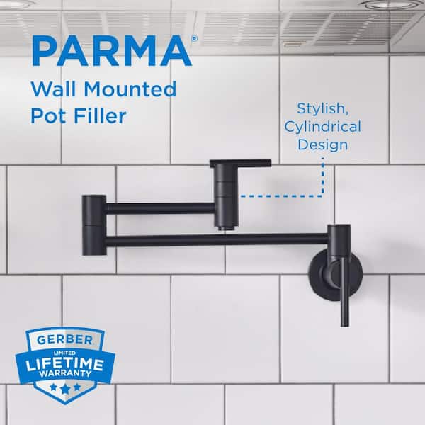 Parma Single Handle Wall Mount Pot Filler with 2.2 GPM in Satin Black