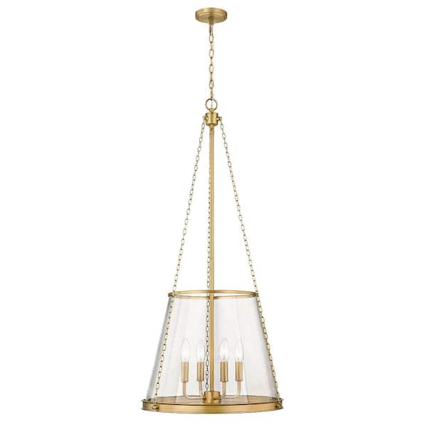 Prescott 18 in. 4-Light Empire Pendant Rubbed Brass with Clear