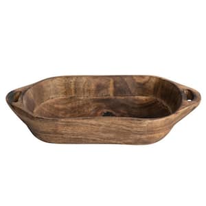 9.5 in. W x 2 in. H x 5 in. D Rectangle Walnut Brown Wood Serving Trays with Handles