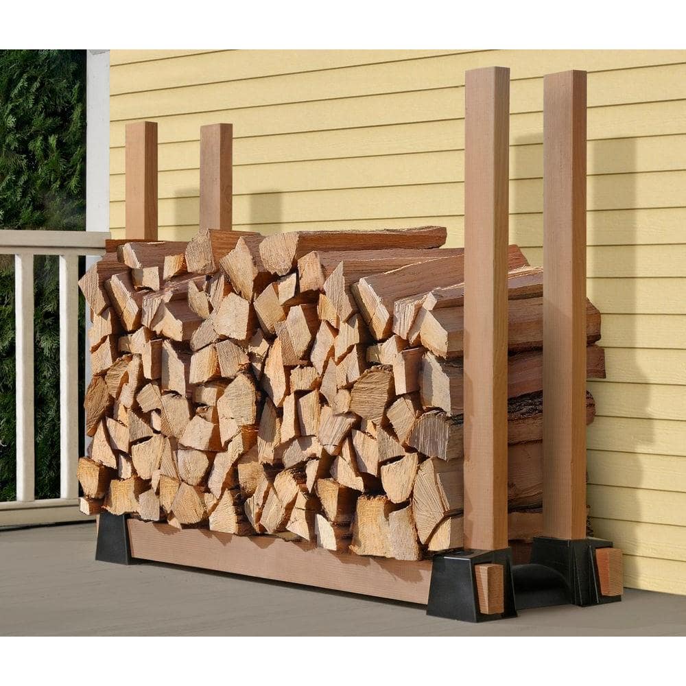 Adjustable Black Plastic Firewood Rack Bracket Kit with Natural Wood