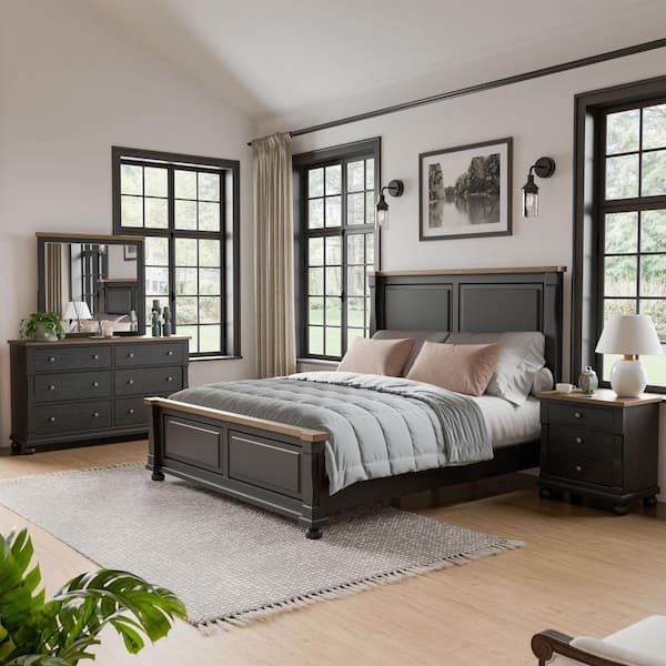 3 piece dresser and nightstand set black Luxury Upholstered Panel Bedroom with Tufted Fabric in Latitude Run Bed Size: Queen Pieces Included: 5 it includes built Velvet Black 6-Pc King/Queen Bedroom