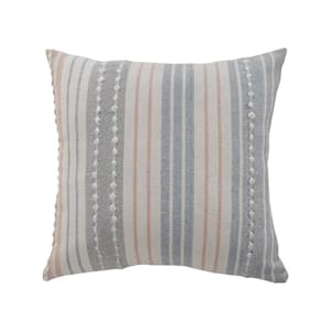 Delicate Blue/Gray Textured Striped Soft Poly-Fill 20 in. x 20 in. Throw Pillow
