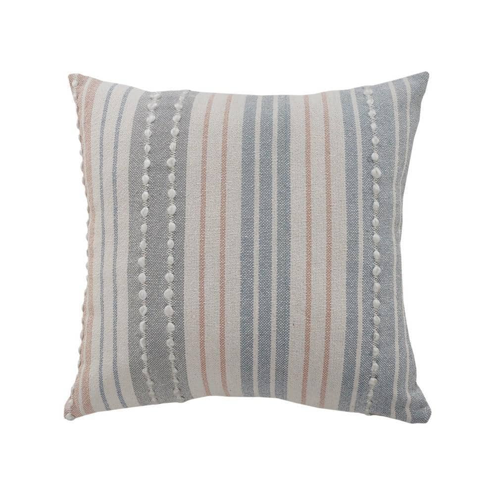 Delicate Blue/Gray Textured Striped Soft Poly-Fill 20 in. x 20 in. Indoor T